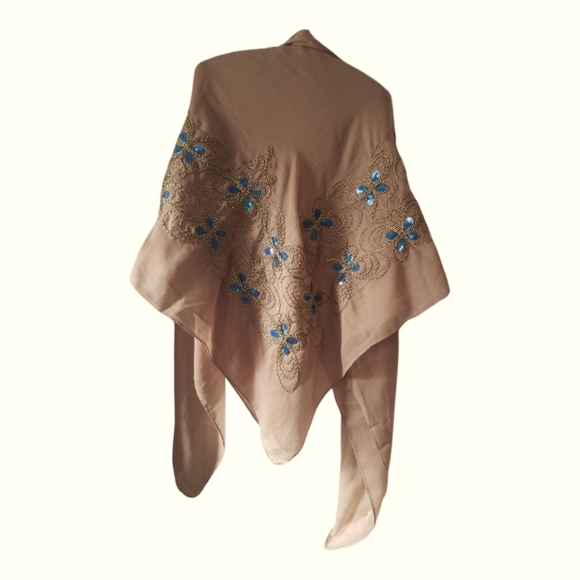 B.Boutique Wrap; Tan with Blue Sequins & Gold Embroidery - Picture 3 of 6